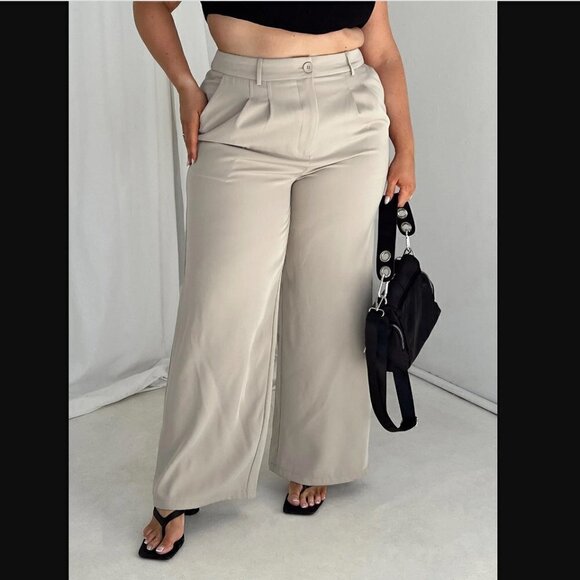 Princess Polly Curve Archer Straight Leg Taupe Trouser Pants Plus Size 14 - Picture 2 of 8